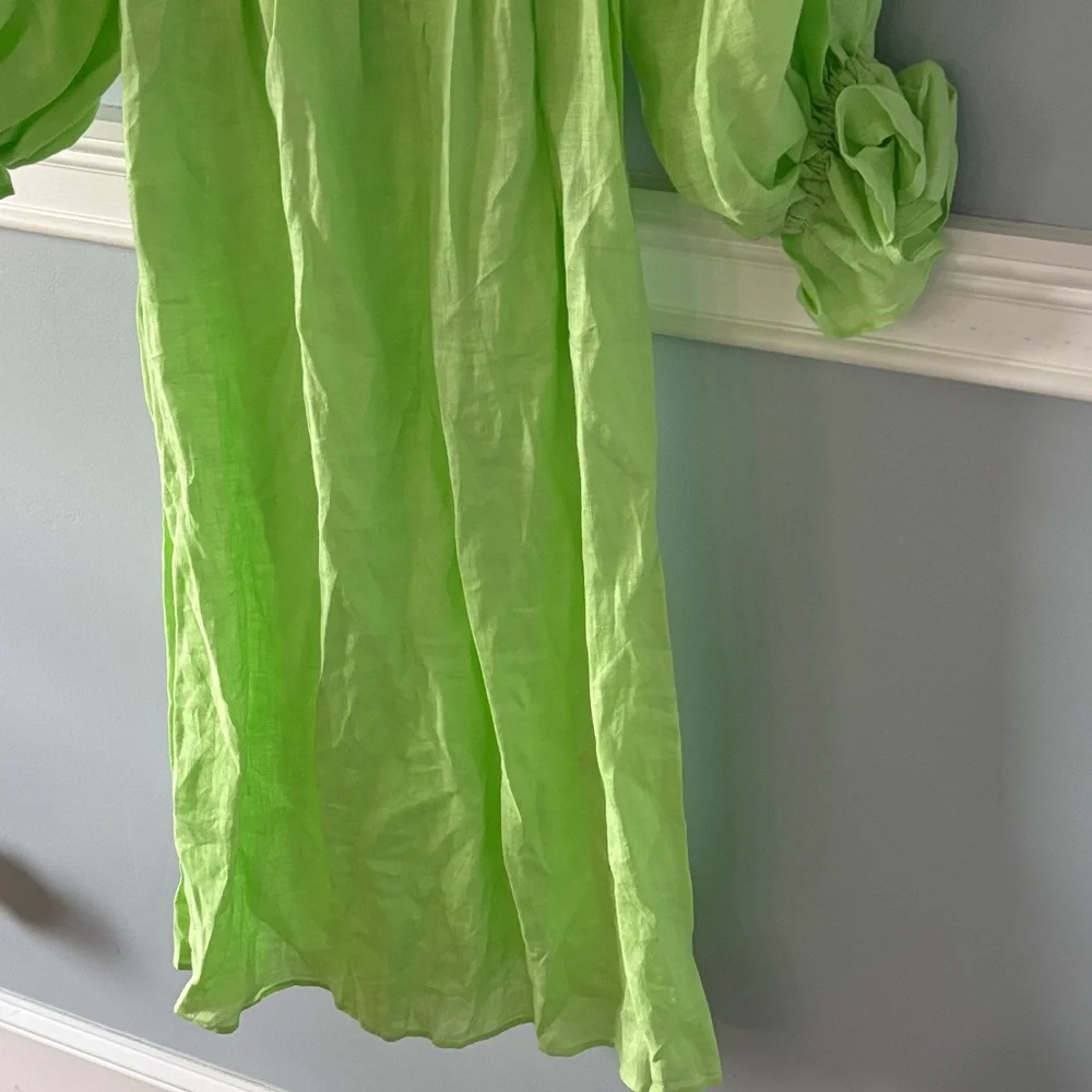 Sleeper Lime Green Off-Shoulder Midi Dress